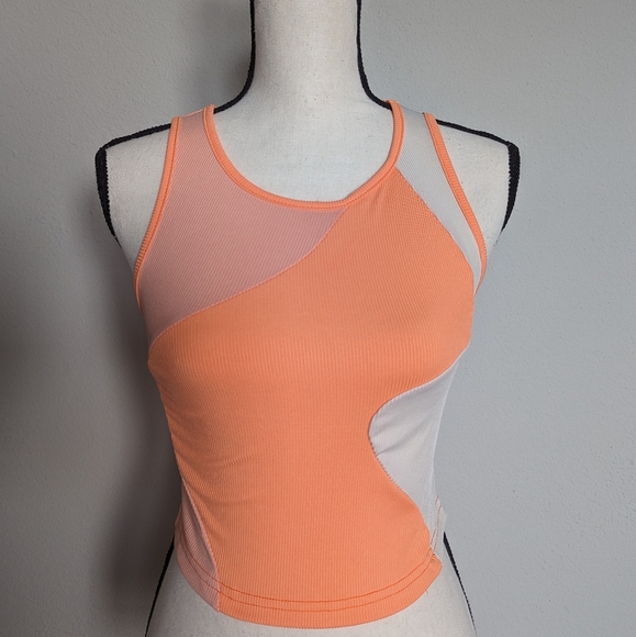 light and bright orange abstract color block cropped ribbed tank top size M - Picture 2 of 6